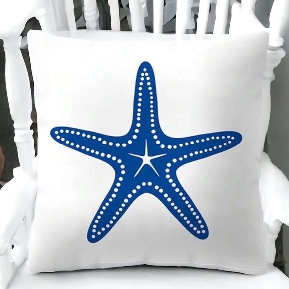 Pillow Cover Coastal Starfish Nautical Beach Zip Square White Blue 17.7 X 17.7 - Picture 6 of 13